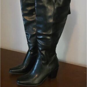 Women's Tall Black Heeled Boots with Block Heel